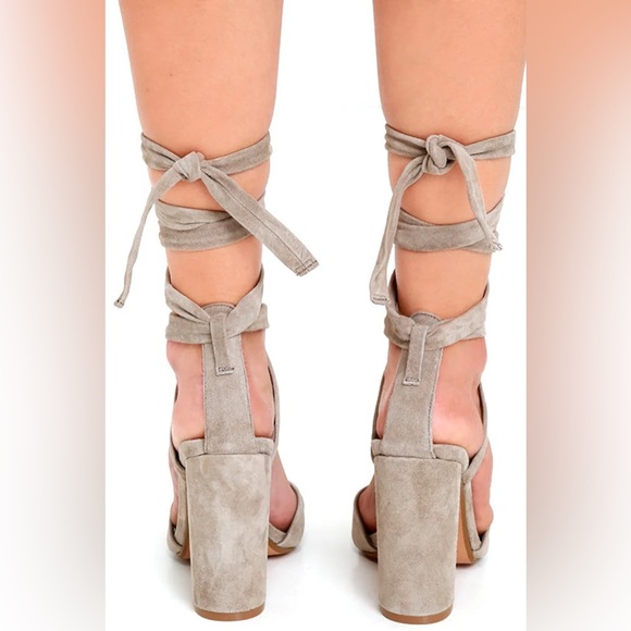 Steve Madden Christey Taupe Suede Leather Lace-Up Heels - Picture 4 of 8